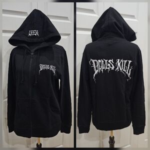 Dolls Kill Embroidered Logo Current Mood Crew Zip Up Black White Hoodie Merch S
